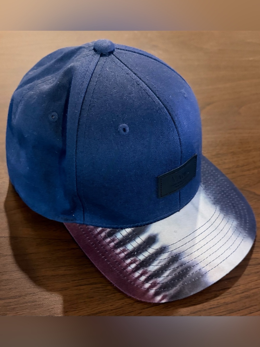 Vans Off The Wall Snapback Hat, Navy Blue and tie dye , Leather Patch Logo